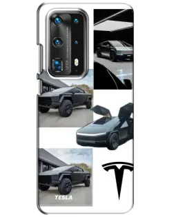 Чохол для Huawei P40 з картинкою «Колаж Cybertruck Tesla»