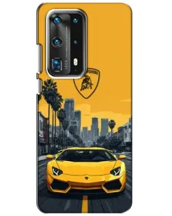 Чохол для Huawei P40 з картинкою «Жовтий Lamborghini місто»