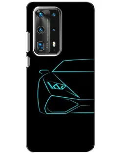 Чохол для Huawei P40 з картинкою «Блакитний силует Lamborghini»