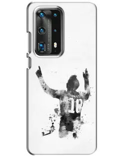 Чехол для Huawei P40 с картинкой «Черно-белый силуэт Месси»
