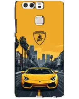 Чохол для Huawei P9 з картинкою «Жовтий Lamborghini місто»