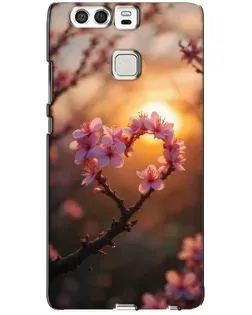 Чохол для Huawei P9 з картинкою «Рожевий цвіт  сердечко на тлі заходу»