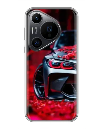Чехол для Huawei Pura 70 PRO с картинкой «Спортивная BMW и цветы»
