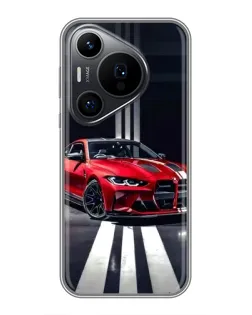 Чехол для Huawei Pura 70 PRO с картинкой «Красная BMW на дороге»