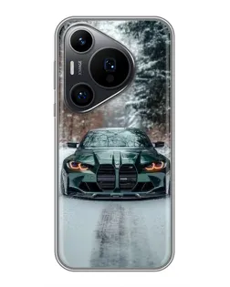 Чехол для Huawei Pura 70 PRO с картинкой «BMW в зимнем лесу»