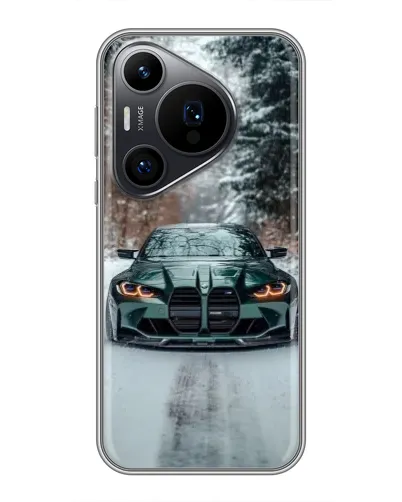 Чехол для Huawei Pura 70 PRO с картинкой «BMW в зимнем лесу»