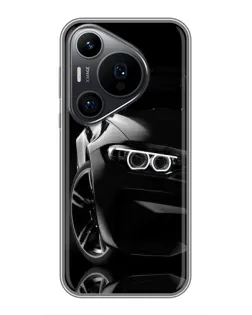Чехол для Huawei Pura 70 PRO с картинкой «Черная BMW — профиль»