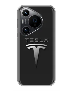 Чехол для Huawei Pura 70 PRO с картинкой «Стальной логотип Tesla»