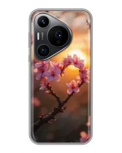 Чехол для Huawei Pura 70 PRO с картинкой «Розовый цвет сердце на фоне заката» Чехол для Huawei Pura 70 PRO с картинкой «Розовый цвет сердце на фоне заката»