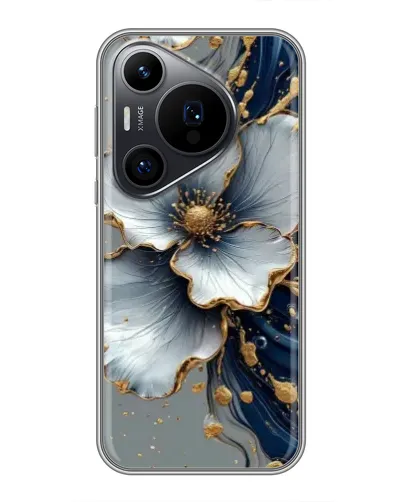 Чехол для Huawei Pura 70 PRO с картинкой «Белый цветок и золотой флюид» Чехол для Huawei Pura 70 PRO с картинкой «Белый цветок и золотой флюид»