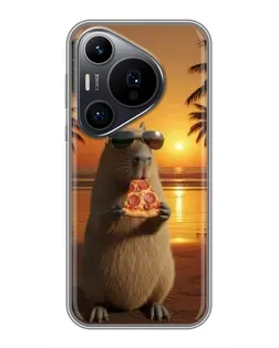Чехол для Huawei Pura 70 PRO с картинкой «Капибара с пиццей»