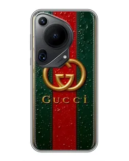 Чехол для Huawei Pura 70 Ultra с картинкой «Gucci — фирменная полоса и золото»