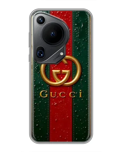 Чехол для Huawei Pura 70 Ultra с картинкой «Gucci — фирменная полоса и золото» Чехол для Huawei Pura 70 Ultra с картинкой «Gucci — фирменная полоса и золото»