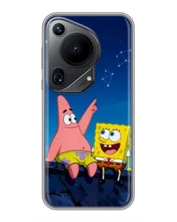Чехол для Huawei Pura 70 Ultra с картинкой «Губка Боб и Патрик ночью»