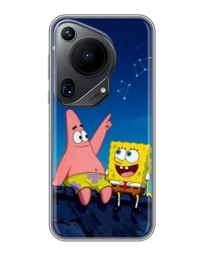 Чехол для Huawei Pura 70 Ultra с картинкой «Губка Боб и Патрик ночью»