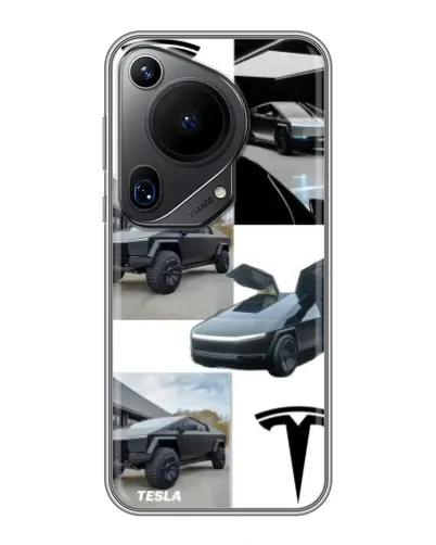 Чехол для Huawei Pura 70 Ultra с картинкой «Коллаж Cybertruck Tesla»