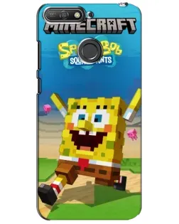 Чехол для Huawei Y6 Prime 2018 с картинкой «Губка Боб Minecraft»