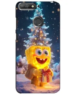 Чехол для Huawei Y6 Prime 2018 с картинкой «Рождественский Спанч Боб»