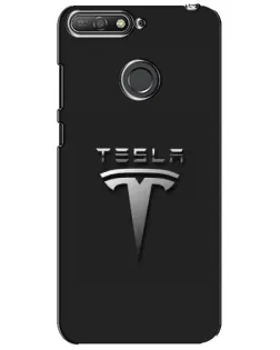 Чехол для Huawei Y6 Prime 2018 с картинкой «Стальной логотип Tesla»