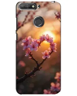 Чехол для Huawei Y6 Prime 2018 с картинкой «Розовый цвет сердце на фоне заката»