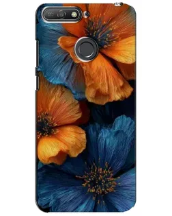 Чехол для Huawei Y6 Prime 2018 с картинкой «Яркая сине-оранжевая флора»