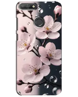 Чехол для Huawei Y6 Prime 2018 с картинкой «Нежная сакура и капли»