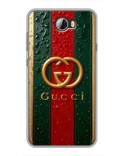 Чехол для Huawei Y5II с картинкой «Gucci — фирменная полоса и золото»