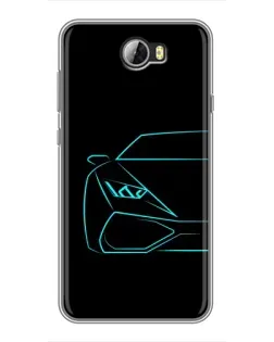 Чехол для Huawei Y5II с картинкой «Голубой силуэт Lamborghini» Чехол для Huawei Y5II с картинкой «Голубой силуэт Lamborghini»