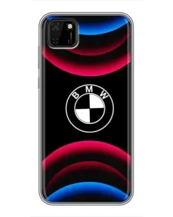 Чехол для Huawei Y5p с картинкой «Логотип BMW и неоновые дуги»