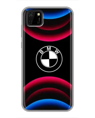 Чехол для Huawei Y5p с картинкой «Логотип BMW и неоновые дуги»