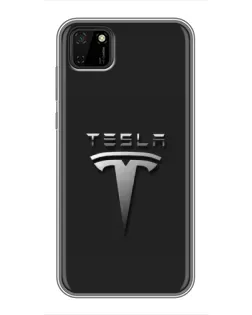 Чехол для Huawei Y5p с картинкой «Стальной логотип Tesla»