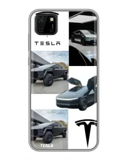 Чехол для Huawei Y5p с картинкой «Коллаж Cybertruck Tesla»
