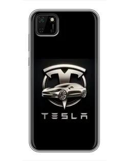 Чехол для Huawei Y5p с картинкой «Tesla — серебристое авто»