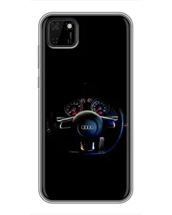 Чехол для Huawei Y5p с картинкой «Салон Audi — руль»