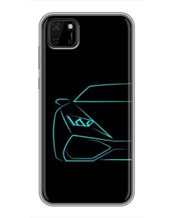 Чехол для Huawei Y5p с картинкой «Голубой силуэт Lamborghini»