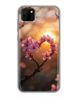 Чехол для Huawei Y5p с картинкой «Розовый цвет сердце на фоне заката» Чехол для Huawei Y5p с картинкой «Розовый цвет сердце на фоне заката»