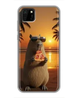 Чехол для Huawei Y5p с картинкой «Капибара с пиццей»