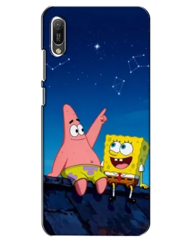 Чехол для Huawei Y6 2019 с картинкой «Губка Боб и Патрик ночью»