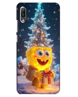 Чехол для Huawei Y6 2019 с картинкой «Рождественский Спанч Боб»