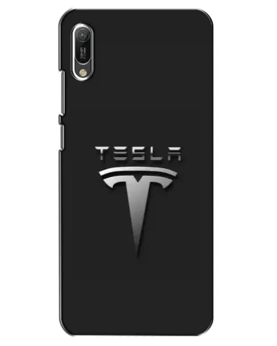 Чехол для Huawei Y6 2019 с картинкой «Стальной логотип Tesla»
