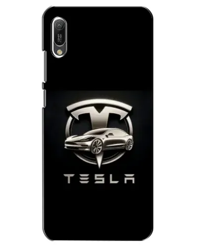 Чехол для Huawei Y6 2019 с картинкой «Tesla — серебристое авто»