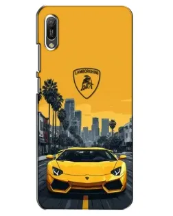 Чохол для Huawei Y6 2019 з картинкою «Жовтий Lamborghini місто»