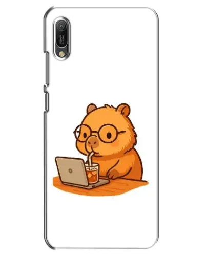 Чехол для Huawei Y6 2019 с картинкой «Капибара с ноутбуком»
