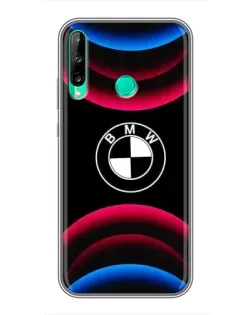 Чехол для Huawei Y6p с картинкой «Логотип BMW и неоновые дуги»
