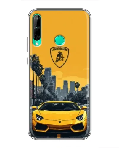 Чехол для Huawei Y6p с картинкой «Желтый Lamborghini город»