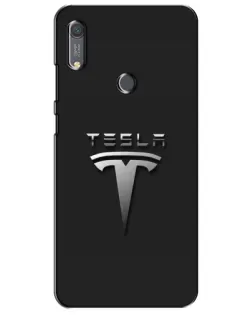 Чехол для Huawei Y6s с картинкой «Стальной логотип Tesla»