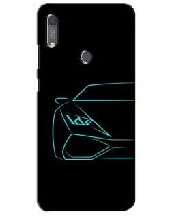 Чехол для Huawei Y6s с картинкой «Голубой силуэт Lamborghini»