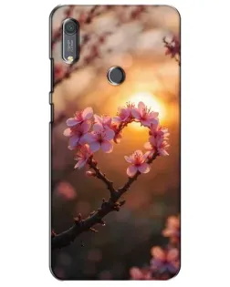 Чохол для Huawei Y6s з картинкою «Рожевий цвіт  сердечко на тлі заходу»