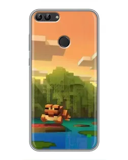 Чехол для Huawei Y7 Prime 2018 с картинкой «Майнкрафт закат солнца»