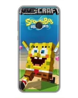 Чехол для Huawei Y7 Prime 2018 с картинкой «Губка Боб Minecraft»
